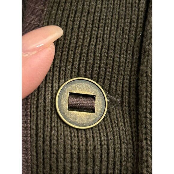 Eddie Bauer Ribbed Cotton 1/4 Button Sweater L Olive Green EUC - Picture 4 of 6